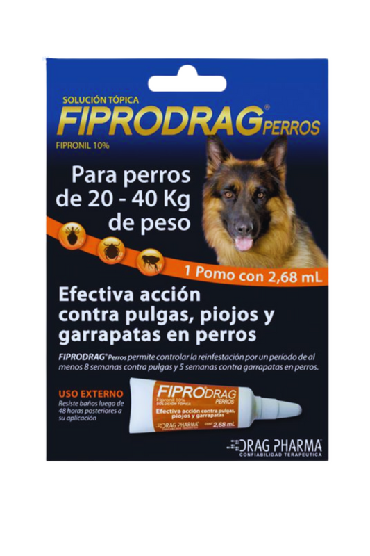 Pipeta Fiprodrag Antipulgas Perros 20 A 40 Kg